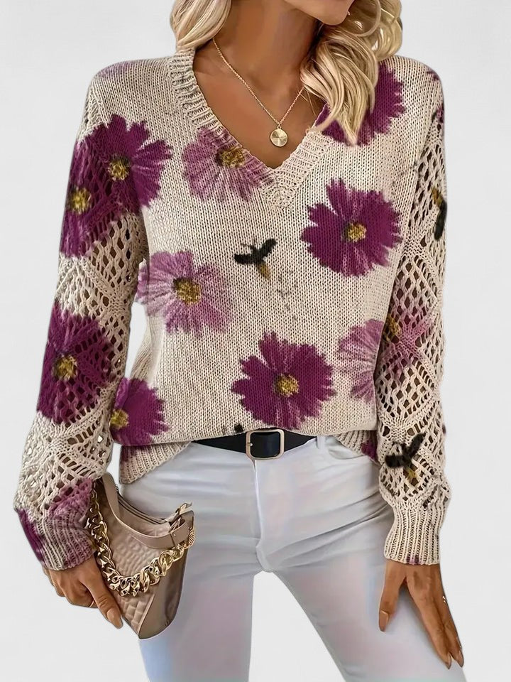 Women's Floral V Neck Long Sleeve Everyday Sweater