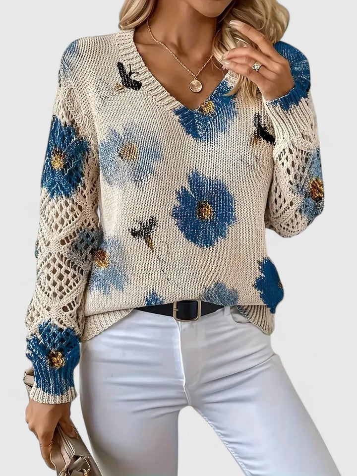 Women's Floral V Neck Long Sleeve Everyday Sweater
