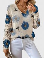 Women's Floral V Neck Long Sleeve Everyday Sweater