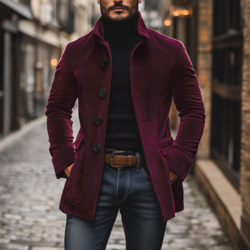 Men's Buttoned Jacket for Autumn Winter Wear