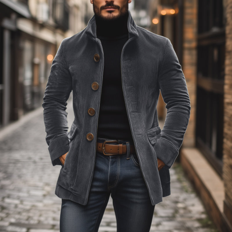 Men's Buttoned Jacket for Autumn Winter Wear