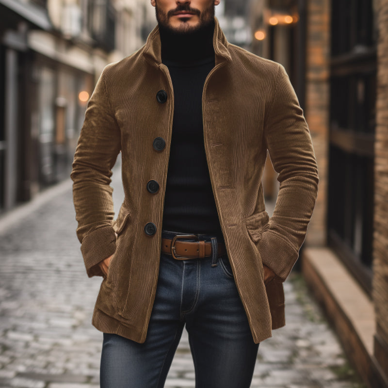 Men's Buttoned Jacket for Autumn Winter Wear