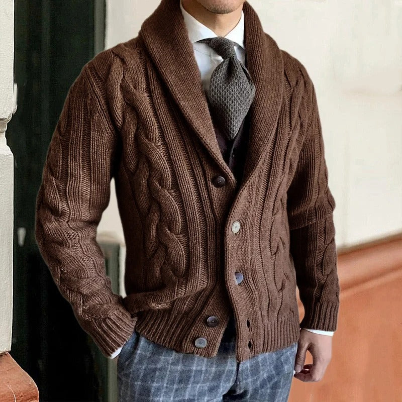 Men's Cable Knit Cardigan for Refined Seasonal Wear