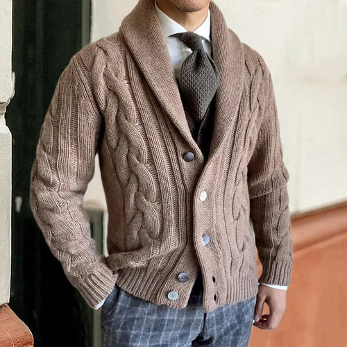 Men's Cable Knit Cardigan for Refined Seasonal Wear