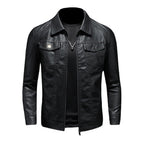 Men's Classic Leather Jacket with Button Pockets