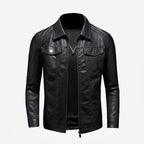 Men's Classic Leather Jacket with Button Pockets