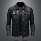 Men's Classic Leather Jacket with Button Pockets