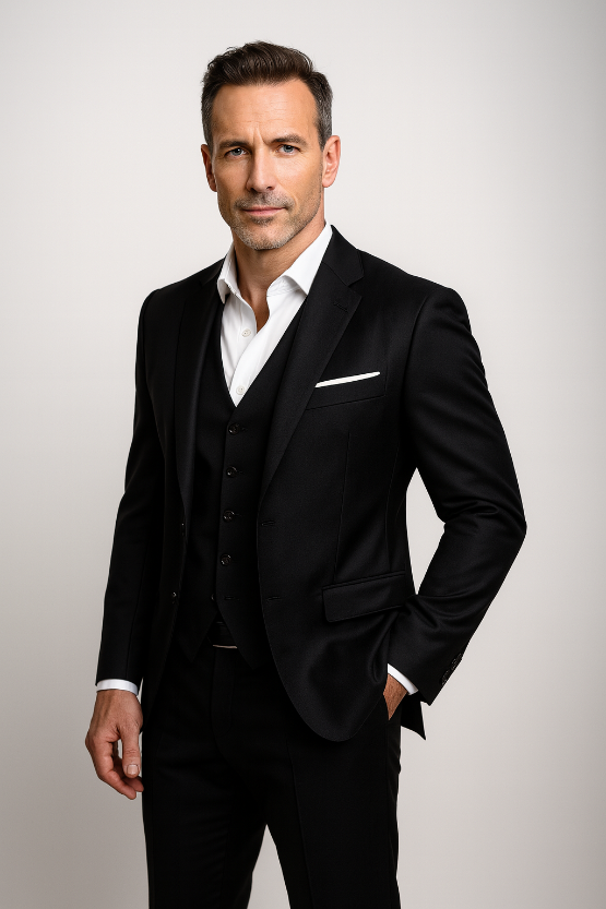 Men's Classic Navy Three-Piece Suit Set for Occasions