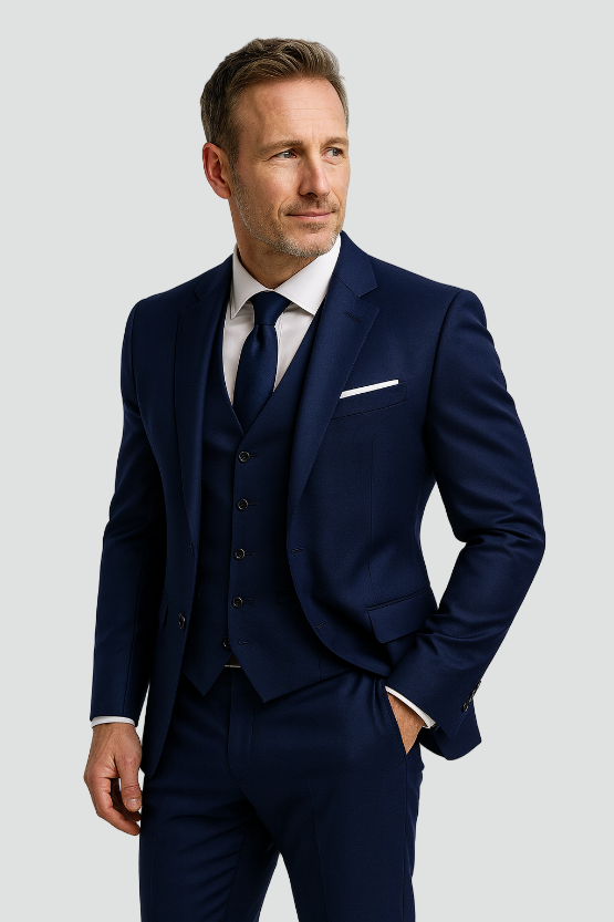 Men's Classic Navy Three-Piece Suit Set for Occasions