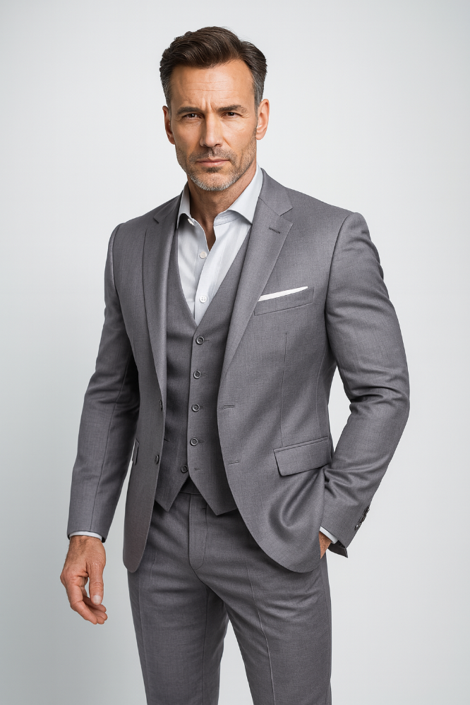 Men's Classic Navy Three-Piece Suit Set for Occasions