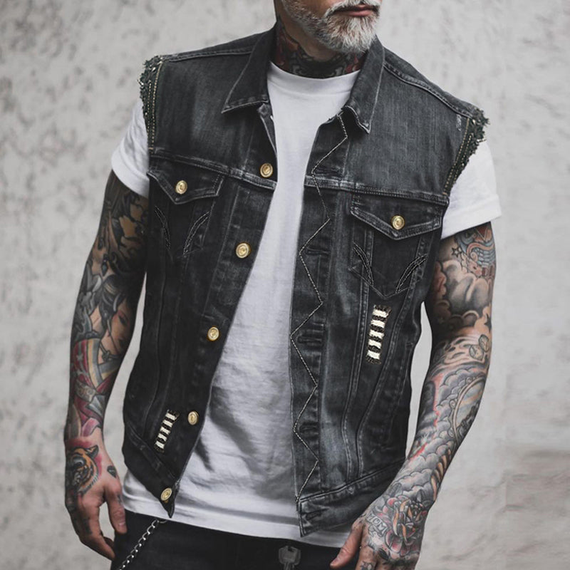 Men's Denim Vest for Layering and Leisure Wear
