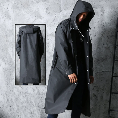 Men's Hooded Long Raincoat for Autumn Winter Outdoor Days
