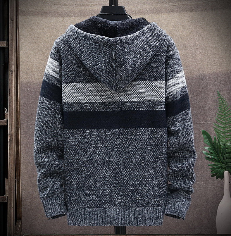 Men's Hooded Patterned Knit Cardigan Sweater Everyday Wear