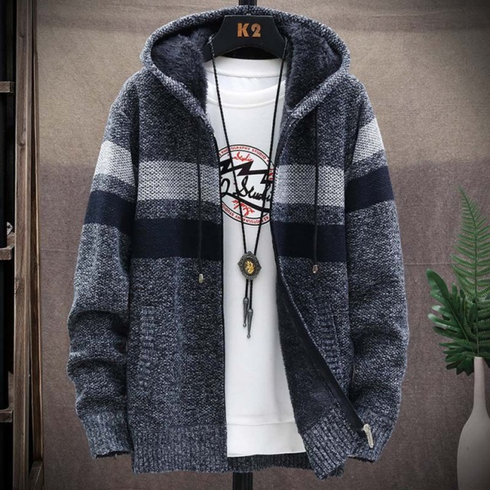 Men's Hooded Patterned Knit Cardigan Sweater Everyday Wear