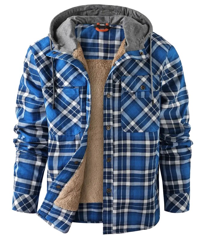 Men's Hooded Plaid Jacket for Autumn Winter Wear