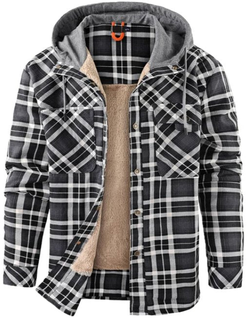 Men's Hooded Plaid Jacket for Autumn Winter Wear