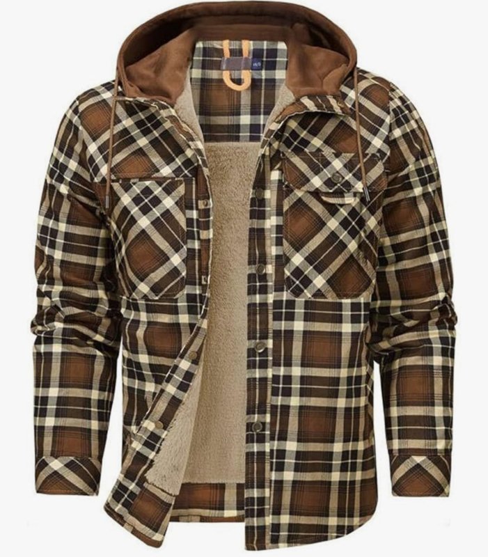 Men's Hooded Plaid Jacket for Autumn Winter Wear