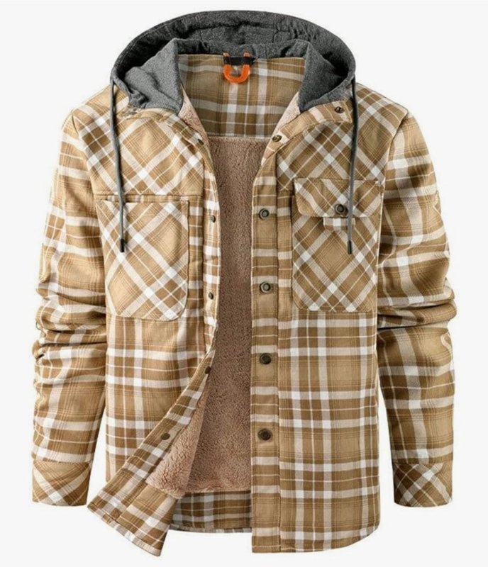 Men's Hooded Plaid Jacket for Autumn Winter Wear