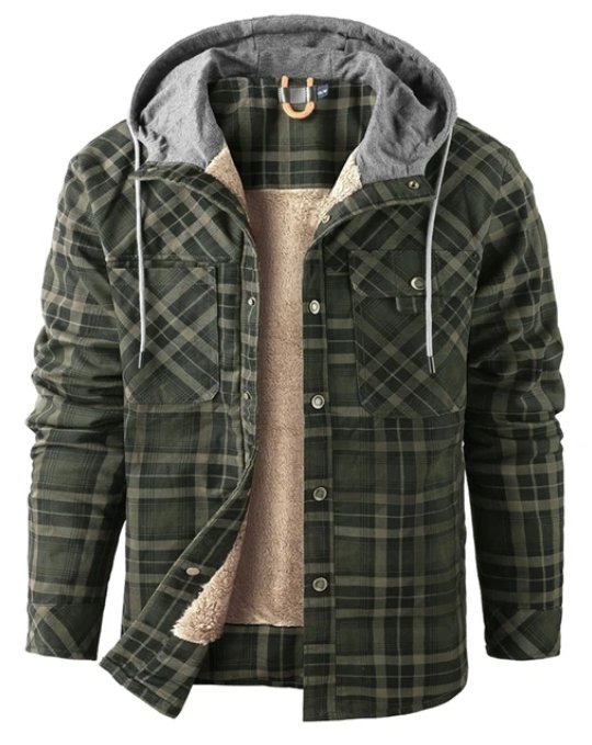 Men's Hooded Plaid Jacket for Autumn Winter Wear