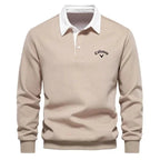 Men's Long Sleeve Polo Sweater with Contrast Collar