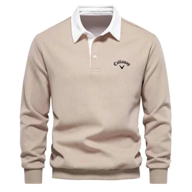 Men's Long Sleeve Polo Sweater with Contrast Collar