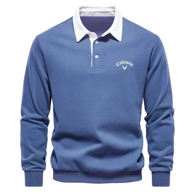 Men's Long Sleeve Polo Sweater with Contrast Collar