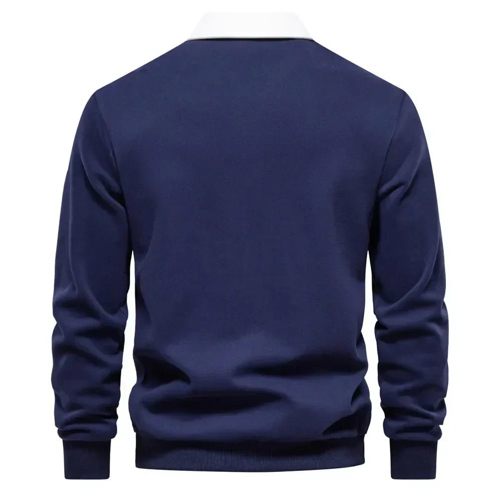 Men's Long Sleeve Polo Sweater with Contrast Collar