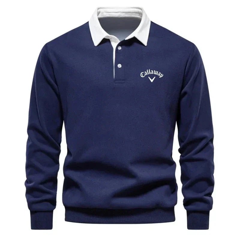 Men's Long Sleeve Polo Sweater with Contrast Collar
