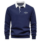 Men's Long Sleeve Polo Sweater with Contrast Collar