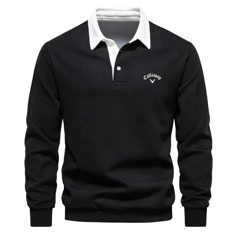 Men's Long Sleeve Polo Sweater with Contrast Collar