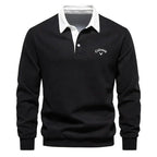 Men's Long Sleeve Polo Sweater with Contrast Collar