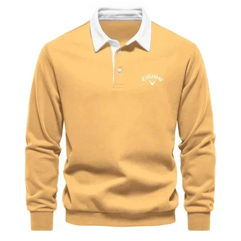 Men's Long Sleeve Polo Sweater with Contrast Collar