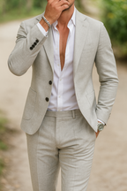 Men's Olive Green Linen Blazer Trousers Suit Set