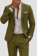 Men's Olive Green Linen Blazer Trousers Suit Set