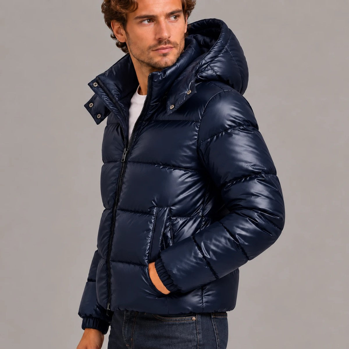 Men's Padded Jacket with Hood for Cold Days 