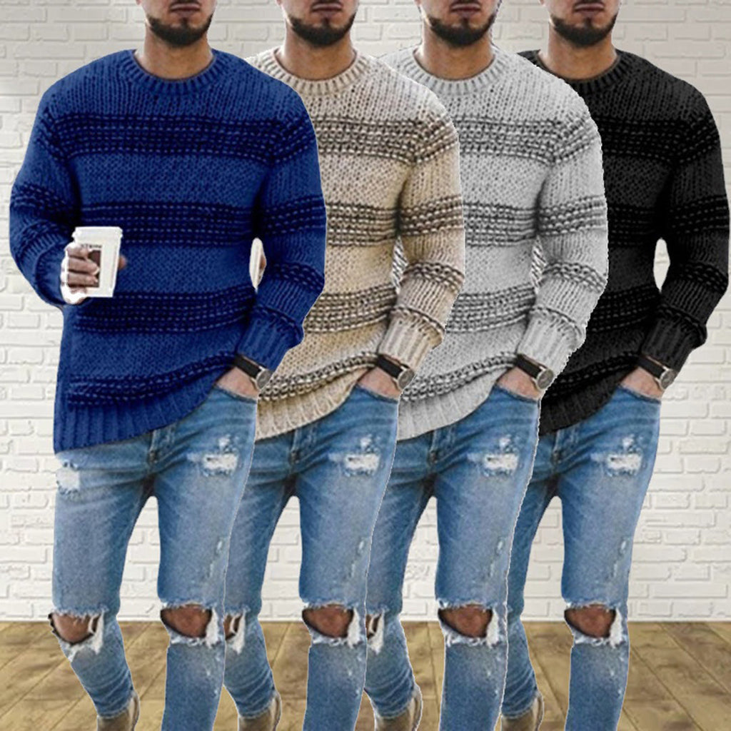 Men's Patterned Crewneck Sweater for Autumn Winter Wear