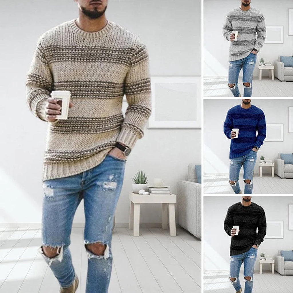 Men's Patterned Crewneck Sweater for Autumn Winter Wear