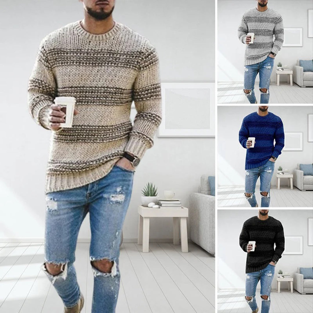 Men's Patterned Crewneck Sweater for Autumn Winter Wear
