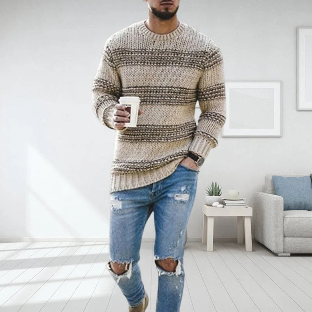 Men's Patterned Crewneck Sweater for Autumn Winter Wear