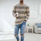 Men's Patterned Crewneck Sweater for Autumn Winter Wear