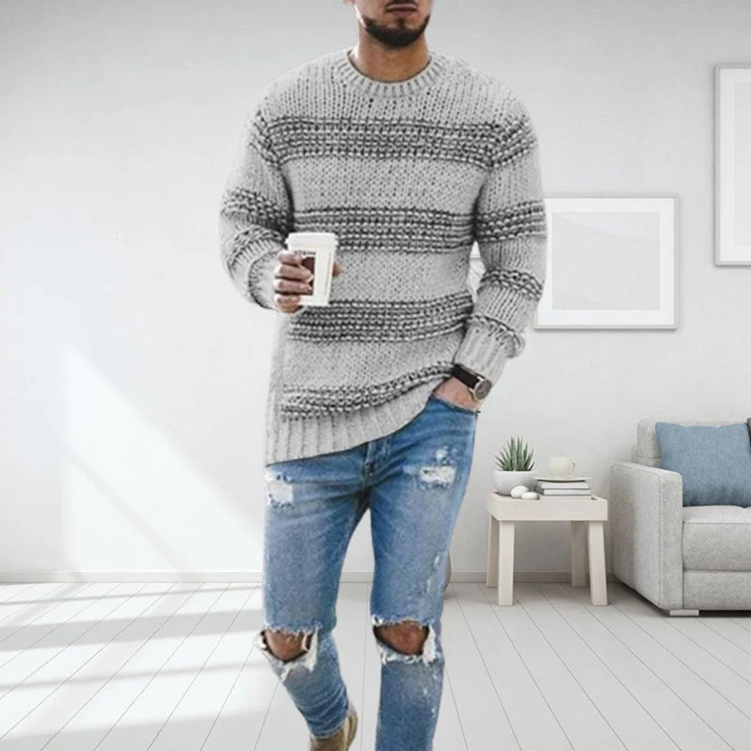 Men's Patterned Crewneck Sweater for Autumn Winter Wear
