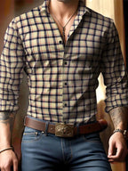 Men's Plaid Button-Up Shirt for Autumn and Winter