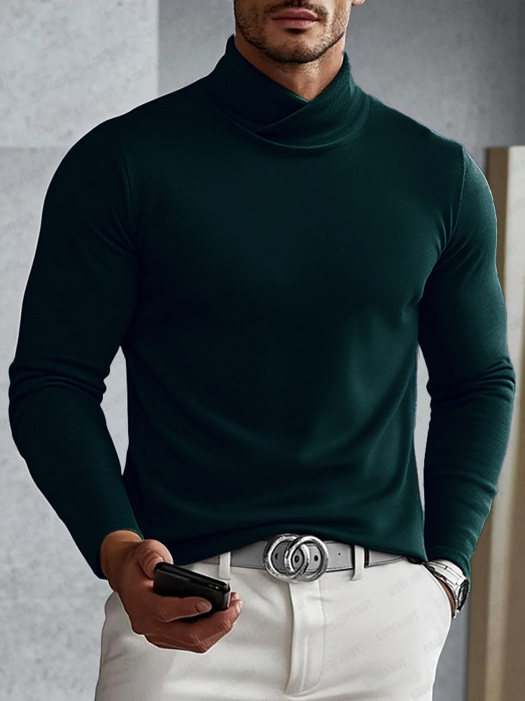 Men's Ribbed Asymmetric Turtleneck Sweater