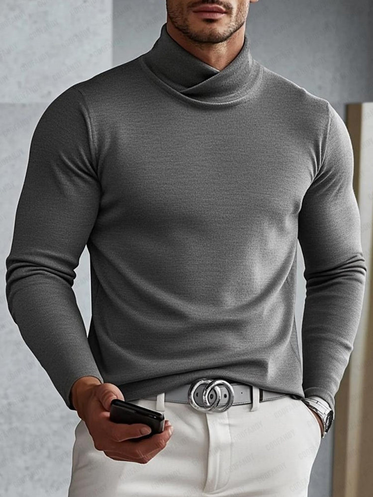 Men's Ribbed Asymmetric Turtleneck Sweater