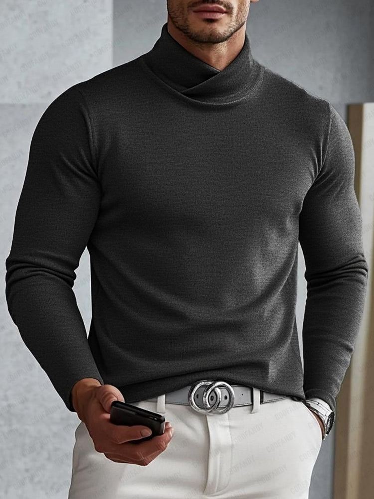 Men's Ribbed Asymmetric Turtleneck Sweater
