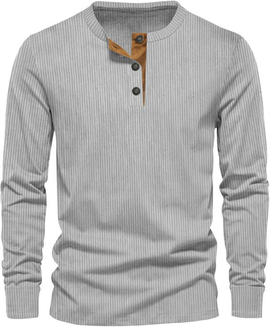 Men's Ribbed Henley Sweater for Autumn Winter Days