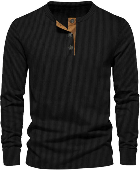 Men's Ribbed Henley Sweater for Autumn Winter Days