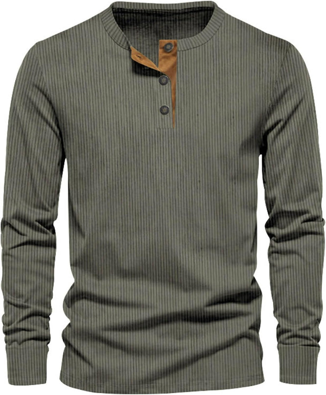 Men's Ribbed Henley Sweater for Autumn Winter Days
