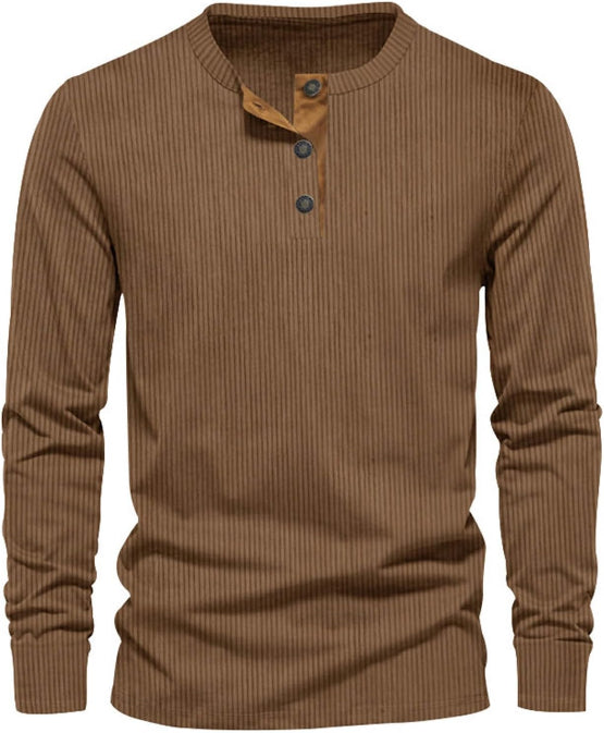 Men's Ribbed Henley Sweater for Autumn Winter Days