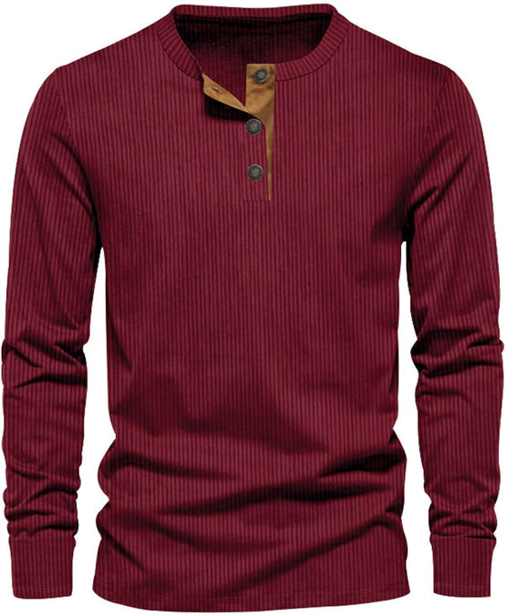 Men's Ribbed Henley Sweater for Autumn Winter Days